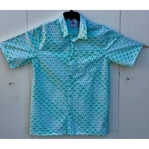 Adidas Originals Monogram Trefoil Button Up Shirt Mens Medium Green White HZ4161